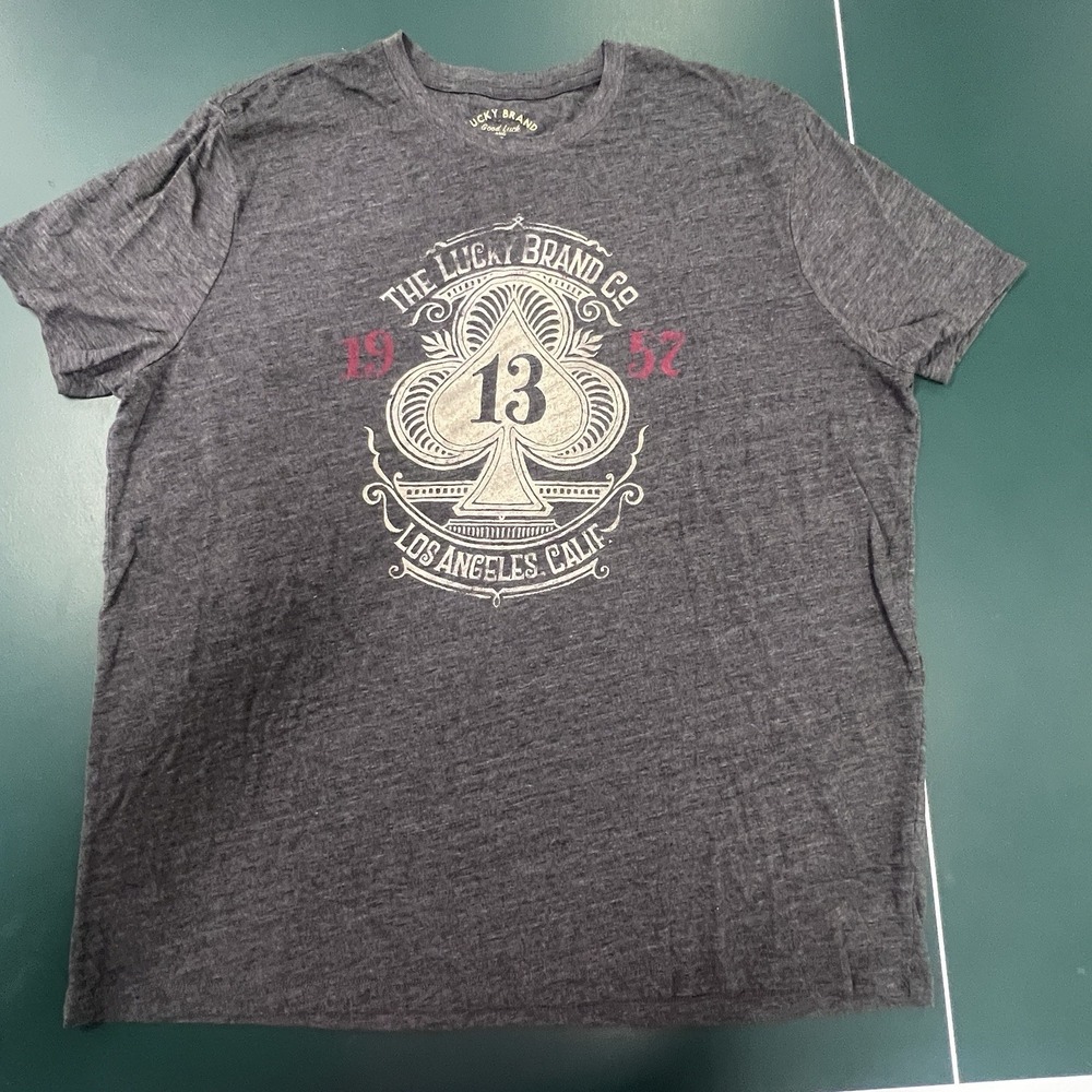 Lucky Brand Shirt Men's XXL Gray Heathered T-Shirt Ace Spade 13 Los Angeles